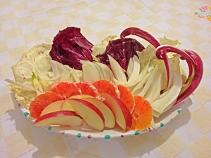mela, radicchio, piatto, insalata, frutta, arancia, arance, mele, arancio, fette, cibo, verdura
