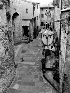 vicolo, lampione, bianconero, finestre, arco, scala, vasi, porte, strada, piante, via, borgo, gradini, mattoni, scalini, porta, scorcio, case, fiori, ferro