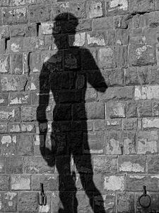 ombra, muro, pietre, statua, anello, davide, nero, mattoni, firenze, ferro, bianconero