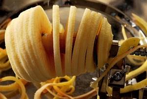 fette, buccia, spirale, cibo, mela, frutto, frutta, giallo, bucce, vite