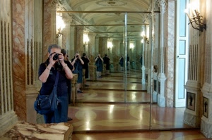 fotografo, specchio, riflesso, specchi, borsa, marmo, riflessi, blu, palazzo