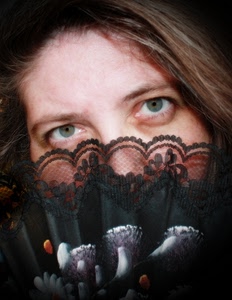 occhi, capelli, pizzo, ventaglio, donna, nero, viso