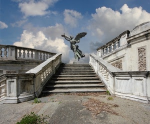 nuvole, angelo, gradini, statua, ali, scala, scale, scalinata, cielo, balaustra, monumento