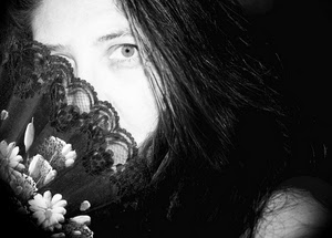 ventaglio, occhio, capelli, bianconero, pizzo, viso, ritratto, donna, nero, fiori, volto