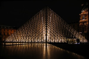 notturno, luci, piramide, notte, museo, riflessi, triangolo, vetro, architettura, parigi, riflesso, louvre, piazza, palazzi, case, geometrico