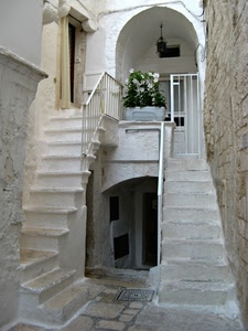 scale, arco, fiori, gradini, porte, ringhiera, bianco, porta, vaso