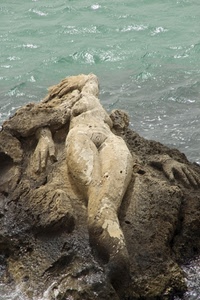 scultura, mare, roccia, donna, acqua, sirena, statua, mani, pietra, verde, onde, sabbia, scoglio, gambe, rocce, capelli, nudo