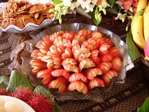 frutta, banane, fiori, giallo, tavola, cibo, rosso, ravanelli, tovaglia, ciotola, piatto