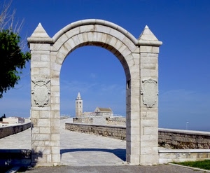 arco, chiesa, campanile, strada, porta, pietra, colonne, cielo