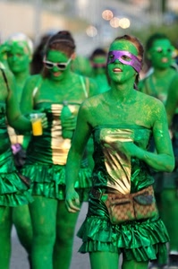 verde, donne, maschera, oro, occhiali, maschere, persone, carnevale, corteo, costumi