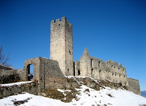 castello, neve, torre, cielo, arco, rovine, finestre, inverno, rocca, azzurro, merli, pietra, pietre, bianco, ruderi, porta, rudere, mura