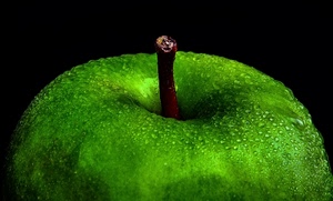 picciolo, verde, gocce, mela, nero, acqua, frutto, macro, sfondo, marrone, frutta, goccioline