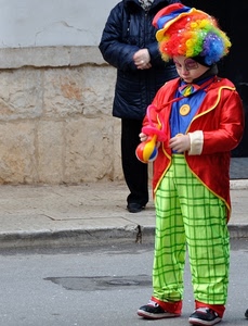 carnevale, bambino, rosso, maschera, parrucca, pagliaccio, colori, clown, verde