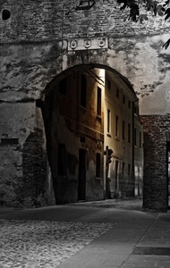 arco, strada, porta, vicolo, finestre, notturno, pietre, porte, case, luce